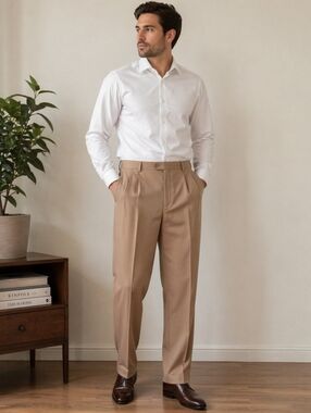 Covington Men’s Tan Dress Pants 36x32 Pleated Classic Fit Business Casual